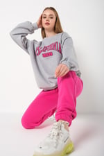 TrendSeninle Kadın Gri Pembe California 1991 Baskılı Oversize Alt Üst Eşofman Takımı