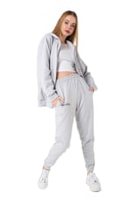 TrendSeninle Kadın Gri Sıerra Nevada Baskılı Hırka Jogger Oversize Eşofman Takımı