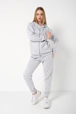 TrendSeninle Kadın Gri Sıerra Nevada Baskılı Hırka Jogger Oversize Eşofman Takımı