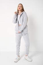 TrendSeninle Kadın Gri Sıerra Nevada Baskılı Hırka Jogger Oversize Eşofman Takımı
