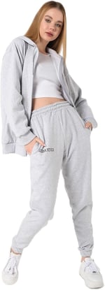TrendSeninle Kadın Gri Sıerra Nevada Baskılı Hırka Jogger Oversize Eşofman Takımı