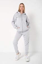 TrendSeninle Kadın Gri Sıerra Nevada Baskılı Hırka Jogger Oversize Eşofman Takımı