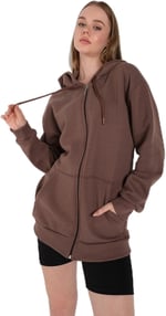 TrendSeninle Kadın Kahverengi Fermuarlı Sweatshirt Hırka