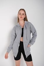 TrendSeninle Kadın Laci Gri Fermuarlı Hırka Sweat