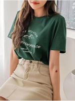 TrendSeninle Kadın Nefti Yeşili Dağ Perseverance Baskılı Oversize Tişört