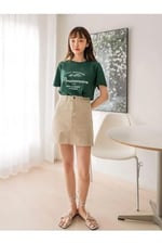 TrendSeninle Kadın Nefti Yeşili Dağ Perseverance Baskılı Oversize Tişört