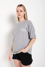TrendSeninle Kadın Oversize Gri Japanese Sırt Baskılı T-shirt