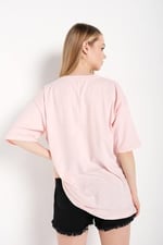 TrendSeninle Kadın Oversize Pudra Pembe Montana Eagle Point Baskılı T-shirt