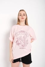 TrendSeninle Kadın Oversize Pudra Pembe Montana Eagle Point Baskılı T-shirt