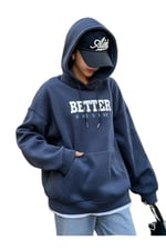 TrendSeninle Kadın Siyah Better Baskılı Oversize Sweatshirt