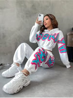 TrendSeninle Kadın Siyah Brooklyn Baskılı Oversize Alt Üst Crop Eşofman Takımı