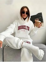 TrendSeninle Kadın Siyah Brooklyn USA Baskılı Oversize Alt Üst Eşofman Takımı