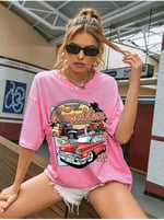 TrendSeninle Kadın Siyah Compeltition Baskılı Oversize T-shirt