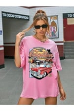 TrendSeninle Kadın Siyah Compeltition Baskılı Oversize T-shirt