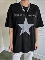 TrendSeninle Kadın Siyah İmpossible Star Baskılı Oversize Tişört