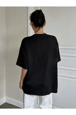 TrendSeninle Kadın Siyah İmpossible Star Baskılı Oversize Tişört