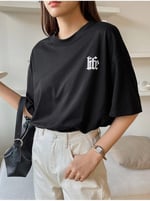 TrendSeninle Kadın Siyah Life Attitude Baskılı Oversize T-shirt