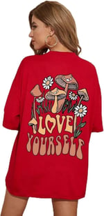 TrendSeninle Kadın Siyah Love Yourself Baskılı Oversize T-shirt