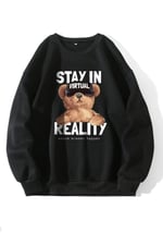TrendSeninle Kadın Siyah Oversize Stay In Baskılı Sweatshirt