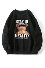 TrendSeninle Kadın Siyah Oversize Stay In Baskılı Sweatshirt
