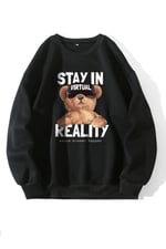 TrendSeninle Kadın Siyah Oversize Stay In Baskılı Sweatshirt