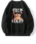 TrendSeninle Kadın Siyah Oversize Stay In Baskılı Sweatshirt