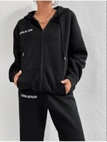 TrendSeninle Kadın Siyah Sıerra Nevada Baskılı Hırka Jogger Oversize Eşofman Takımı