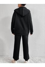 TrendSeninle Kadın Siyah Sıerra Nevada Baskılı Hırka Jogger Oversize Eşofman Takımı