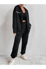 TrendSeninle Kadın Siyah Sıerra Nevada Baskılı Hırka Jogger Oversize Eşofman Takımı