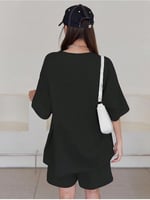 TrendSeninle Kadın Siyah Therefore Baskılı Oversize Şortlu Takım