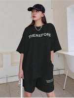 TrendSeninle Kadın Siyah Therefore Baskılı Oversize Şortlu Takım