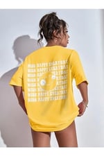 TrendSeninle Kadın Siyah Wish Happy Everyday Baskılı Oversize T-shirt