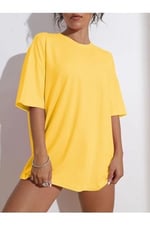 TrendSeninle Kadın Siyah Wish Happy Everyday Baskılı Oversize T-shirt
