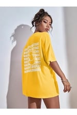 TrendSeninle Kadın Siyah Wish Happy Everyday Baskılı Oversize T-shirt