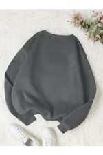 TrendSeninle Kadın Vizon Düz Bisiklet Yaka Sweatshirt
