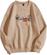 TrendSeninle Kadın Vizon Oversize Coffee Baskılı Sweatshirt