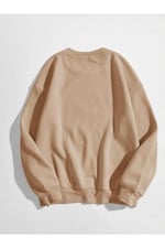 TrendSeninle Kadın Vizon Oversize Coffee Baskılı Sweatshirt