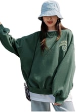 TrendSeninle Kadın Yeşil Merry Cheerful Baskılı Oversize Bisiklet Yaka Sweatshirt