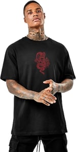 TrendSeninle Oversize Dragon Baskılı Siyah Büyük Beden Tshirt OVRSZTSHRT12