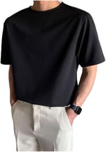 TrendSeninle Siyah Oversize Erkek Düz T-shirt