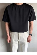 TrendSeninle Siyah Oversize Erkek Düz T-shirt