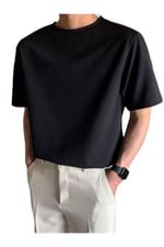 TrendSeninle Siyah Oversize Erkek Düz T-shirt