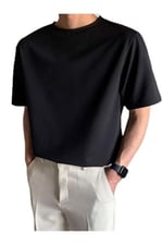 TrendSeninle Siyah Oversize Erkek Düz T-shirt
