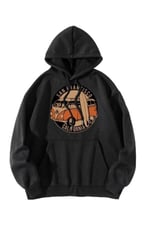 TrendSeninle Siyah San Fransısco Woswos Baskılı Kapüşonlu Oversize Sweatshirt
