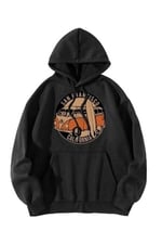 TrendSeninle Siyah San Fransısco Woswos Baskılı Kapüşonlu Oversize Sweatshirt