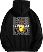 TrendSeninle Siyah San Fransısco Woswos Baskılı Kapüşonlu Oversize Sweatshirt
