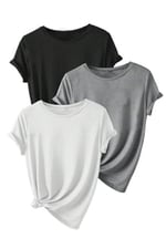 TrendSeninle Unisex 3Lü Paket Düz Oversize Tişört Beyaz Gri Siyah