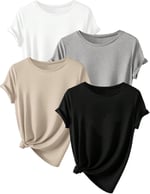 TrendSeninle Unisex 4Lü Paket Düz Oversize Tişört Beyaz Gri Bej Siyah