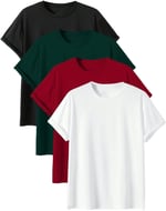 TrendSeninle Unisex 4Lü Paket Düz Oversize Tişört Siyah Nefti Kırmızı Beyaz