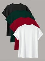 TrendSeninle Unisex 4Lü Paket Düz Oversize Tişört Siyah Nefti Kırmızı Beyaz